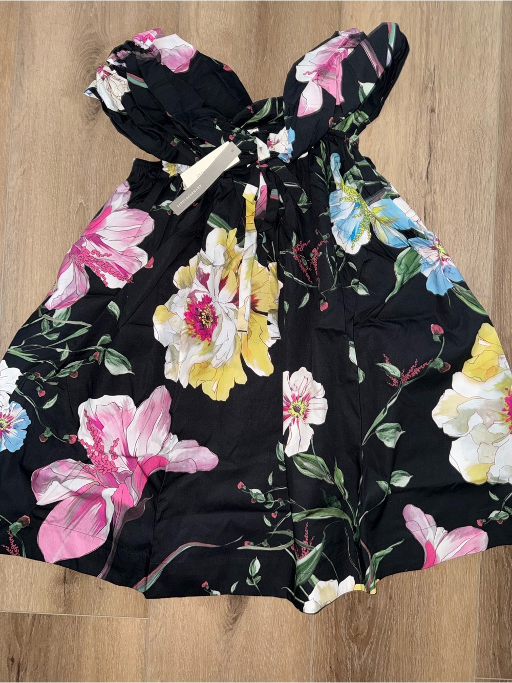 NWT Maeve Black Floral Cotton Off Shoulder Mini Dress Anthropologie Small S